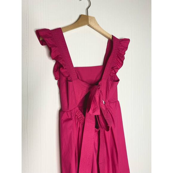 CAARA Ruffle Open Tie Bow Back Cotton Magenta Prairie Maxi Dress NWT US MEDIUM - Picture 11 of 16